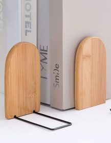 2 Pcs Natural Bamboo Bookend Large Capacity Office Book Ends Anti Slip Book Stand Holder Bookshelf Ends for Home Office Library School Study Decoration