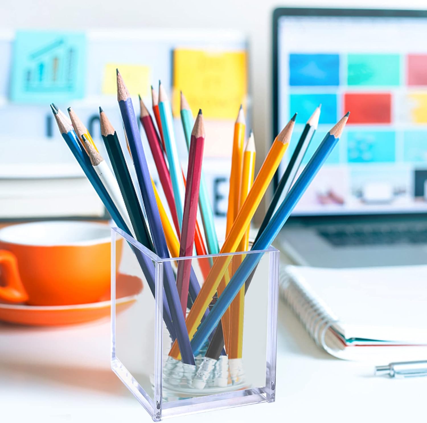 Acrylic Pen Holder, 3 Pcs Clear Pencil Holders for Desk, Makeup Brush Holder Cup Organizer, Stationery Storage Desktop Accessories for Office School Supplies (with Cleaning Cloth) - Image 6