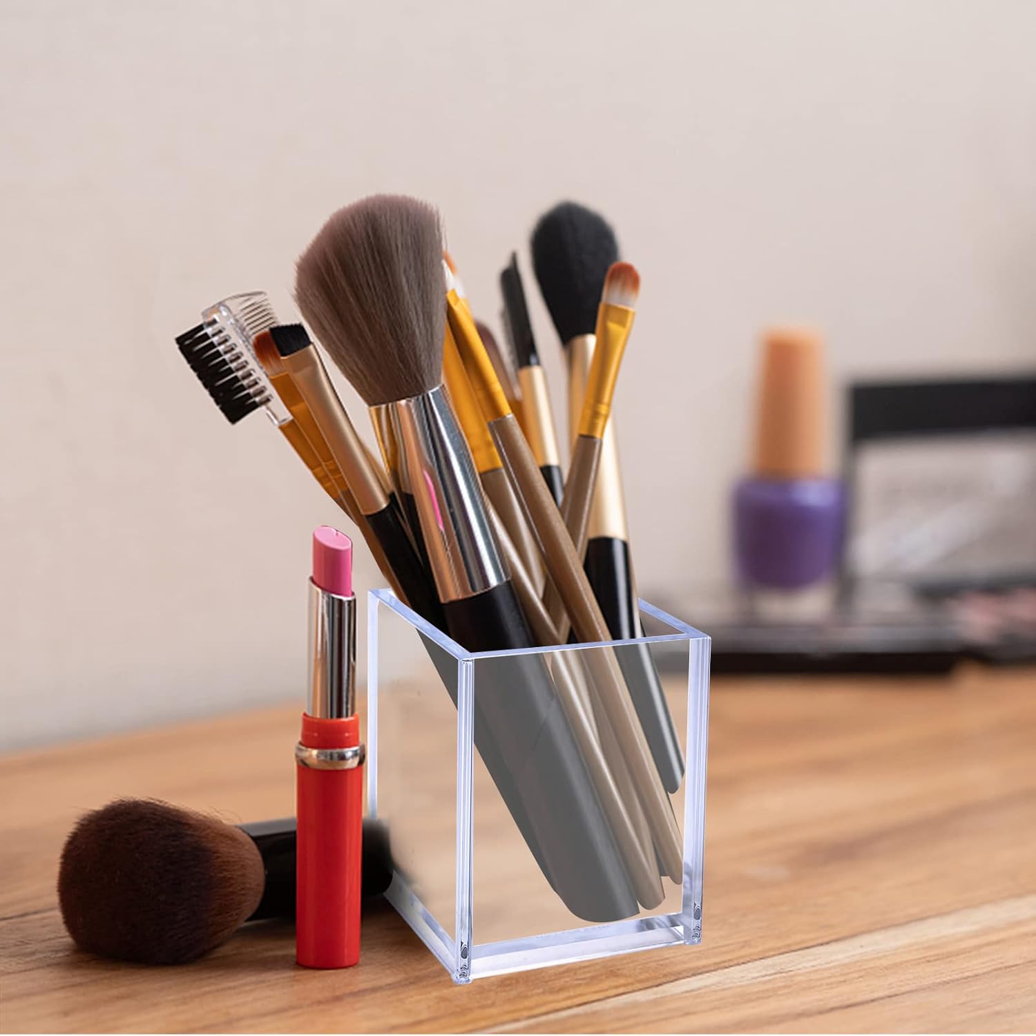 Acrylic Pen Holder, 3 Pcs Clear Pencil Holders for Desk, Makeup Brush Holder Cup Organizer, Stationery Storage Desktop Accessories for Office School Supplies (with Cleaning Cloth) - Image 7