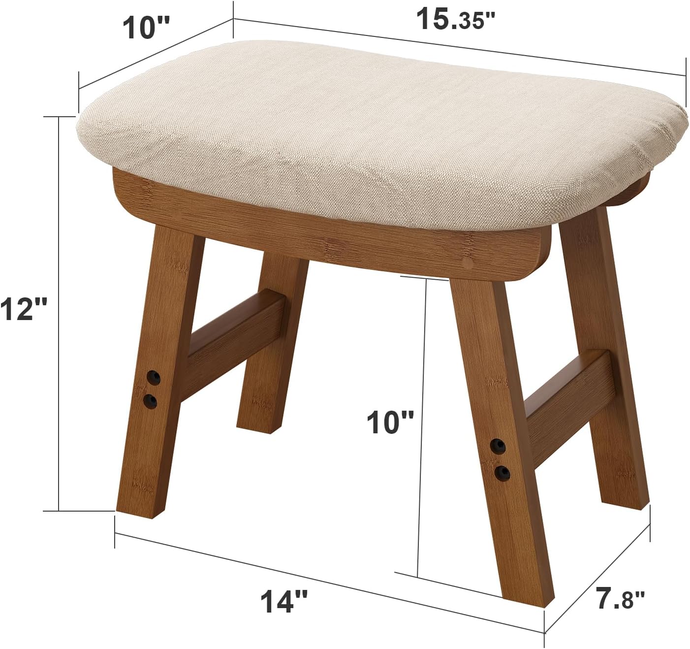 Foot Stools Ottoman, Small Soft Footrest Ottoman with Wood Legs, Sofa Footrest Extra Seating for Living Room Entryway Office - Image 3