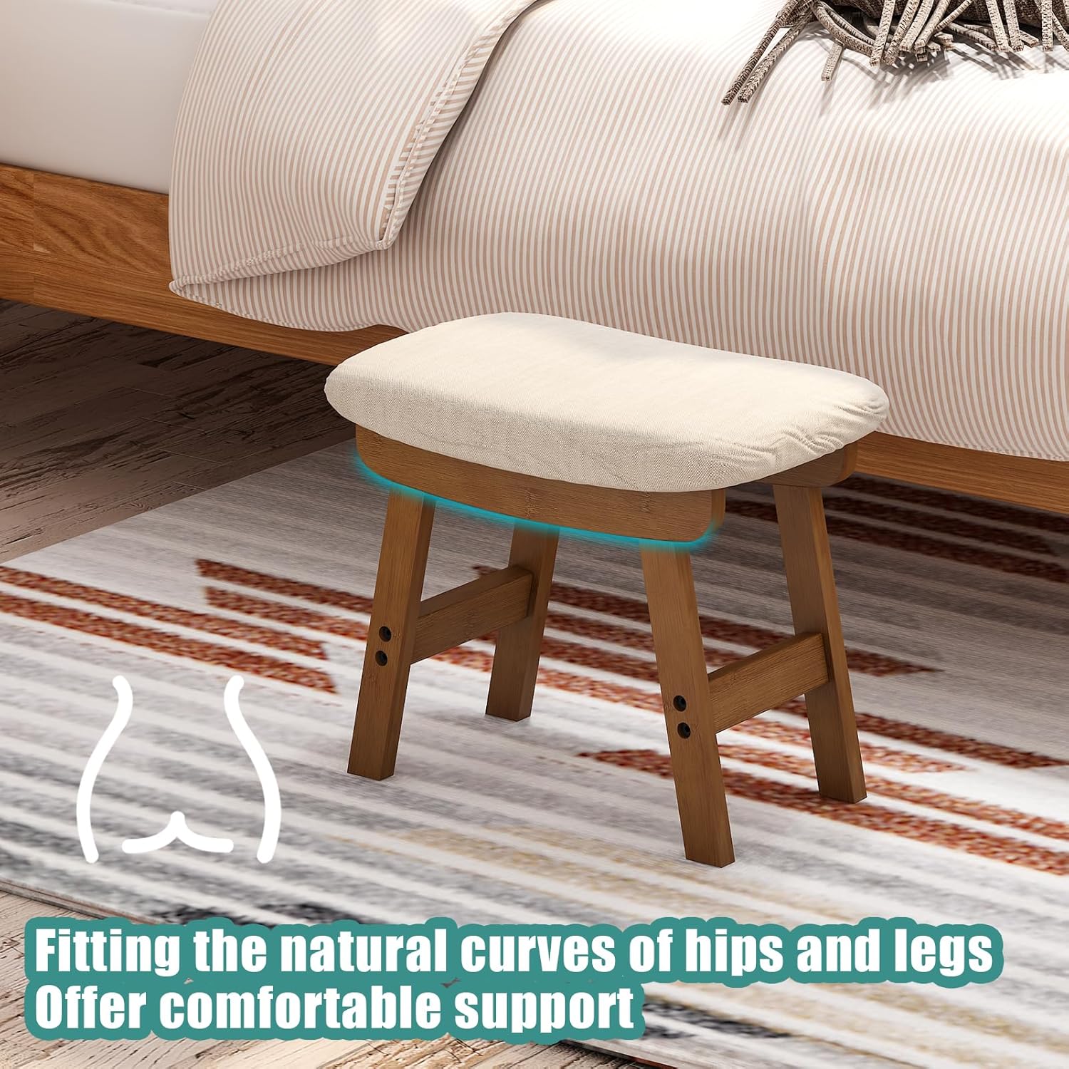 Foot Stools Ottoman, Small Soft Footrest Ottoman with Wood Legs, Sofa Footrest Extra Seating for Living Room Entryway Office - Image 4