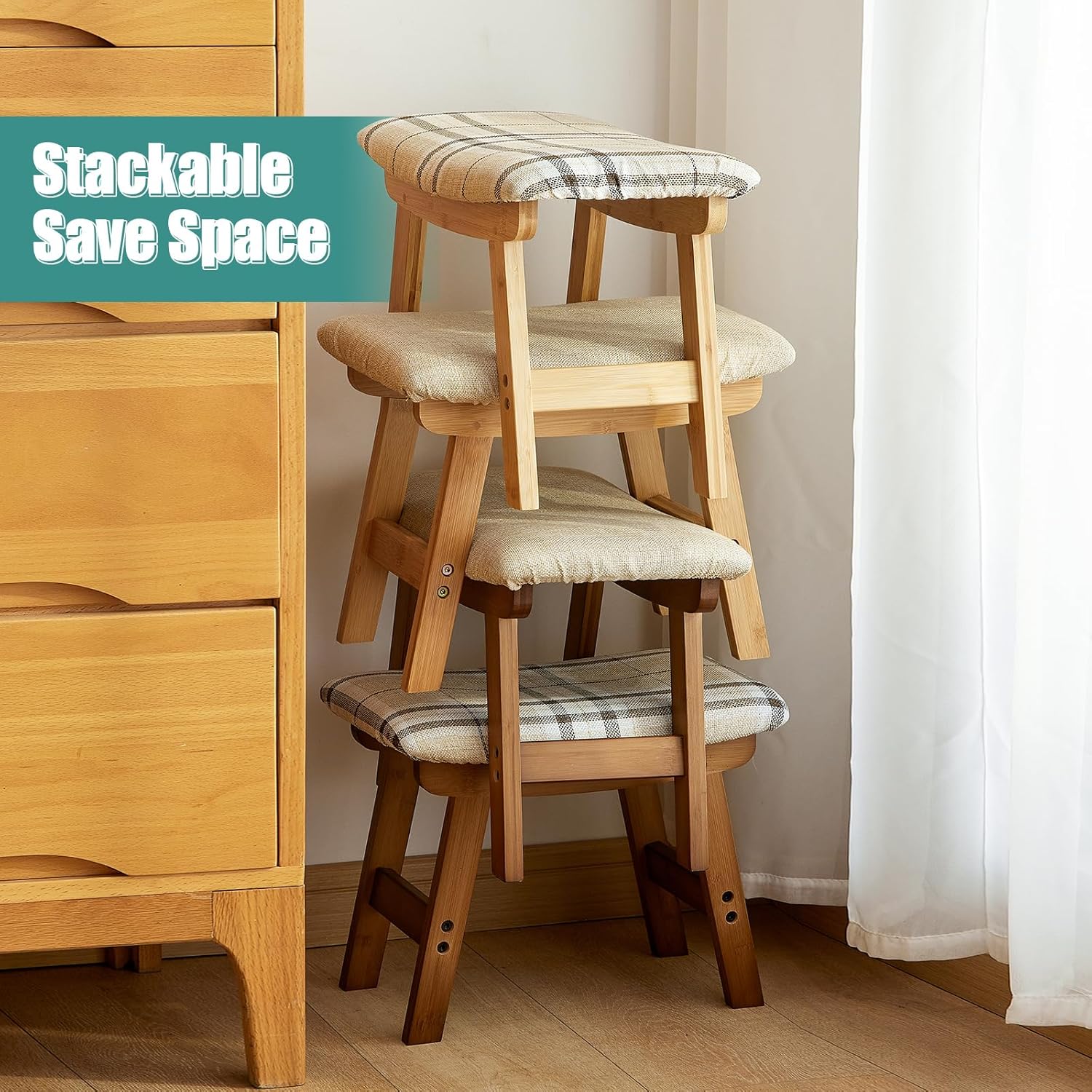 Foot Stools Ottoman, Small Soft Footrest Ottoman with Wood Legs, Sofa Footrest Extra Seating for Living Room Entryway Office - Image 5