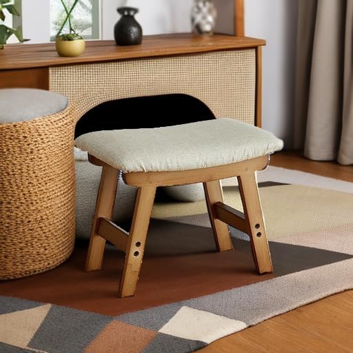 Foot Stools Ottoman, Small Soft Footrest Ottoman with Wood Legs, Sofa Footrest Extra Seating for Living Room Entryway Office - Image 6