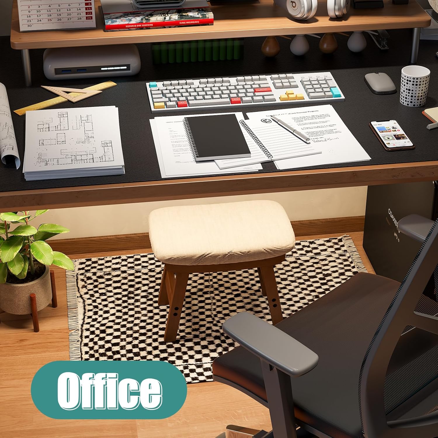 Foot Stools Ottoman, Small Soft Footrest Ottoman with Wood Legs, Sofa Footrest Extra Seating for Living Room Entryway Office - Image 7