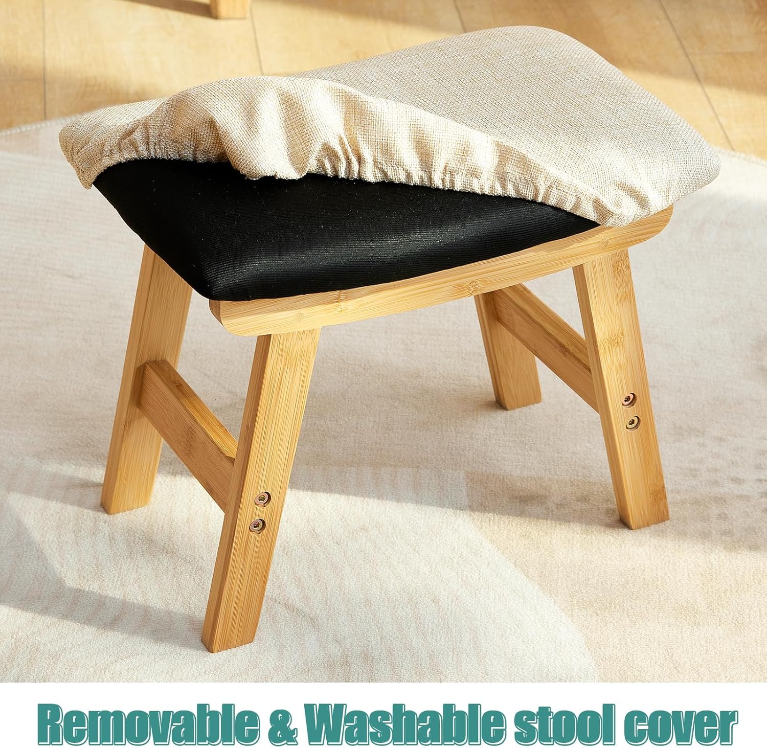 Foot Stools Ottoman, Small Soft Footrest Ottoman with Wood Legs, Sofa Footrest Extra Seating for Living Room Entryway Office - Image 8