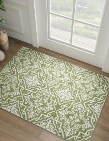 jinchan Boho Area Rug 2x3 Moroccan Washable Rug Indoor Entryway Doormat Vintage Accent Carpet Floral Tile Print Mat Soft Non Slip Carpet for Bathroom Kitchen Living Room Bedroom Decor Green