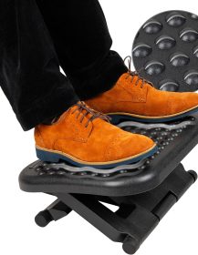 Mind Reader Foot Rest, Under Desk at Work, Ergonomic, Height Adjustable, Office, Plastic, 18" L x 13.5" W x 6.5" H, Black