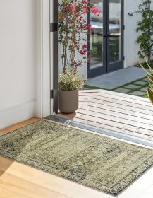 Throw Rugs 2x3,Non Slip Washable Vintage Floral Boho Accent Soft Thin Small Area Rug for Sink Area Bathroom Bedroom 24 x 36,Olive Green and Beige