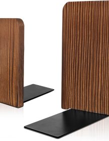 Wooden Bookend with Metal Base, 1 Pair Office Bookend for Shelves, Heavy Duty Book Shelf Holder, for Books and CDs